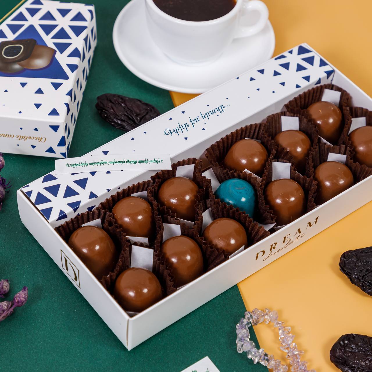 Assortment of chocolates with dried prunes